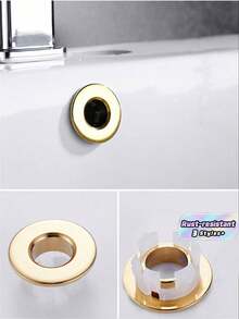 1/5Pcs Antique Style Sink Overflow Cover, Decorative Basin Overflow Hole Cap For Bathroom Wash Basin - Gold - View 2