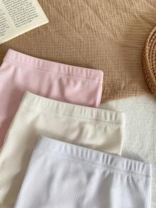 SHEIN Vintaside Kids 3件組女嬰0-3歲可愛夏季度假奶油白粉色灰色羅紋針織短褲套裝 柔軟彈性休閒運動貼身短褲 適合居家與戶外 - 彩色 - 查看 4