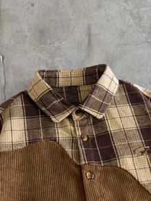 AXEPEAK Men's Plaid Patchwork Short Sleeve Single-Breasted Casual Shirt - Multicolor - View 4