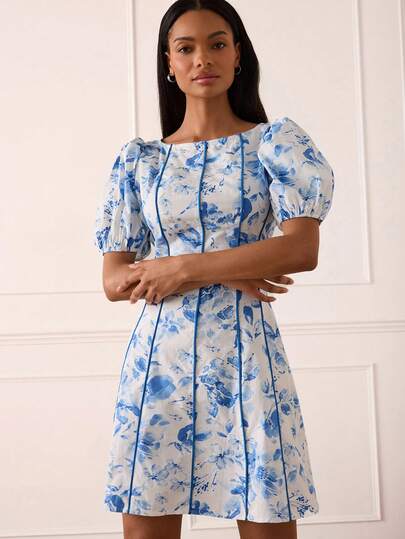 Lilora Women's Elegant Cotton Floral Print Dress, High-End Fashion Versatile Elegant Dress, Suitable For Commuting, Daily Casual Outings, Gatherings, Dates, Parties, Leisure, Outings, Holidays, Vacations, Summer Season