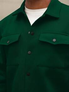Manfinity Homme Plus Size Men's Solid Color Long Sleeve Wool Shacket - Green - View 5