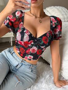 Myrelith 1pc Romantic Petal Sleeve Fishbone Design Underwire Bra Top For Women - Black - View 5