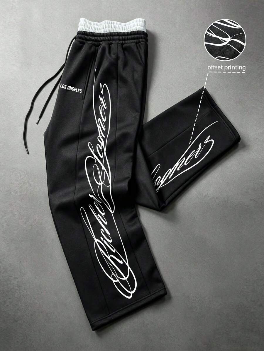 PAVTROS Men's Letter Print Drawstring Waist Casual Sweatpants - Multicolor - View 1