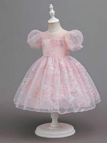 Glamorique Kids Đầm lưới thêu hoa cho bé gái, đầm công chúa tay cánh hoa thích hợp cho bé gái dự đám cưới, tiệc sinh nhật, mùa xuân/hè/thu/đông. - Hồng - Xem 5