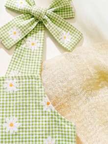 SHEIN 2件套女婴幼儿/新生儿0-3岁休闲日常可爱度假条纹蝴蝶结装饰吊带背心+短裤套装，春夏款 - 綠色 - 查看 7