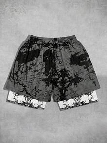 ROMWE MEN Anime Men's Drawstring Waist Casual Versatile Daily Wear Double Layer Shorts - Multicolor - View 2