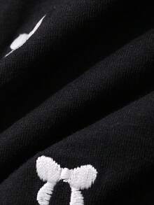 Dazy Kids Camiseta básica de manga corta para niñas (talla pequeña) con patrón de bordado de lazo - Negro - Ver 7