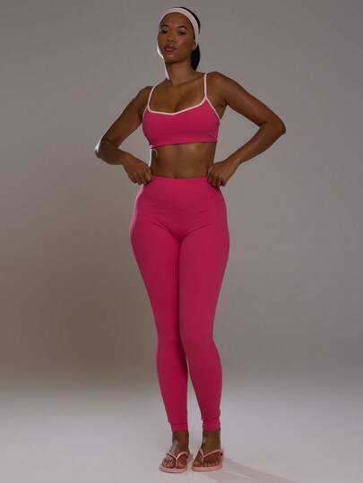 Musera Sport Conjunto deportivo de sujetador deportivo y leggings con costuras de contraste, para actividades deportivas, entrenamiento, gimnasio, Pilates, fitness y uso diario casual