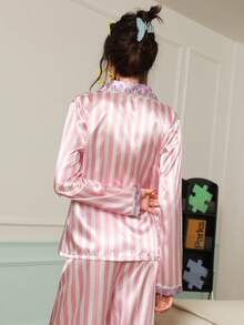 Chillnights Ensemble de pyjama satin femme rayé bicolore décontracté - Multicolore - Voir 2