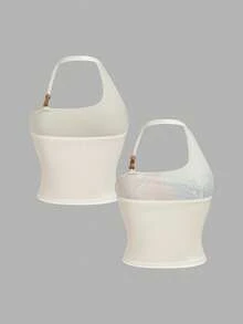SHEIN MOD Áo hai mảnh kiểu yếm dành cho nữ cỡ lớn, in họa tiết hoa và đính cườm. - Nhiều màu - Xem 2