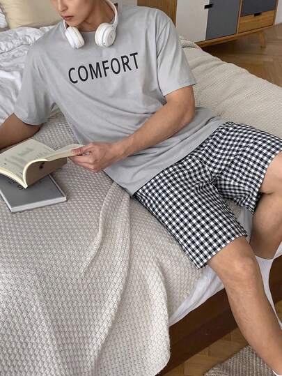 DAZY Bộ đồ ngủ ngắn tay và quần short nam mùa hè