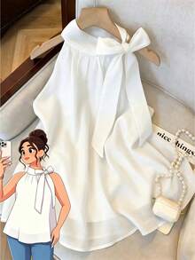 GlowEve CURVE Plus Size Women All White Print Chiffon Halter Neck Camisole Brunch Party Summer Elegant Eleganza - Apricot - View 1