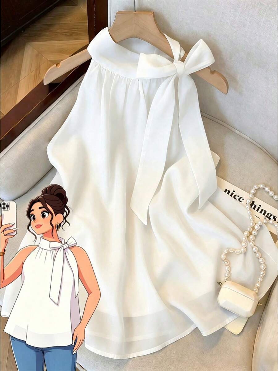GlowEve CURVE Plus Size Women All White Print Chiffon Halter Neck Camisole Brunch Party Summer Elegant Eleganza - Apricot - View 1