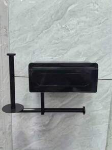 1 pièce Porte-papier toilette avec boîte de rangement, noir, avec étagère de rangement, design de tiroir amélioré, distributeur de papier hygiénique mural, étagère de rangement murale pour salle de bain, décoration de salle de bain, organisateur de salle de bain, décoration d'automne, rentrée des classes - Noir - Voir 16