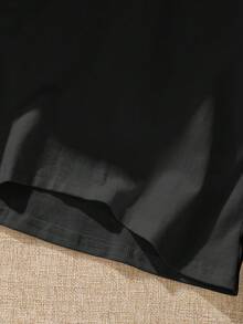 SHEIN Camiseta casual holgada para niña con cuello redondo y dobladillo con volantes de unicolor - Negro - Ver 5