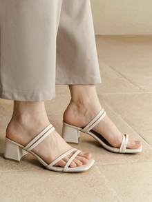 Alvarani Sandalias con tiras para mujer, diseño de tacón alto grueso, sexy, simple, elegante y cómodo, versátil - Beis - Ver 3