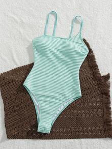 Swim Chiccia Solid Color Textured One-Piece Swimsuit For Vacation & Beach - Mint Green - View 5