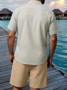 Manfinity Homme Men's Casual Vacation Short Sleeve Shirt Set, Holiday - Light Grey - View 2