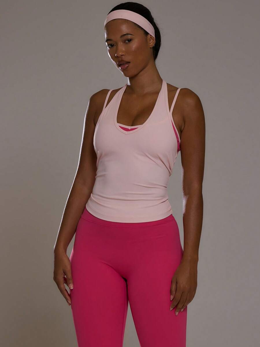 Musera Sport Halterneck Solid Colour Active Top Sports Workout Gym Girly Pilates Fitness Daily Casual Cherry On Top - Baby Pink - View 1