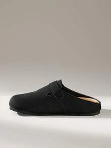 Solecia Zapatos tipo mule de punta cerrada con hebilla de metal, estilo retro commuter y silueta delgada - Terciopelo Negro Yangjing - Ver 3