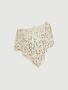 SHEIN MOD Áo khoác ngoài mùa hè dành cho nữ, kiểu dáng rộng rãi, đính sequin, cổ bất đối xứng, thích hợp cho tiệc tùng và nghỉ mát. - Màu be - Xem 1