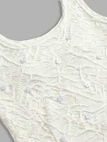 SHEIN MOD Áo tank top trắng cổ vuông thanh lịch đính đá lấp lánh - trắng - Xem 3