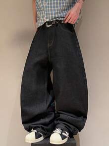 STEELVANCE Quần jean denim nam thường ngày, kiểu dáng casual, với họa tiết thêu bóng. - màu đen - Xem 3