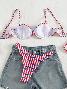Swim Mod Bộ bikini gợi cảm, thanh lịch dành cho nữ, thích hợp cho lễ hội âm nhạc bãi biển mùa xuân hè, với họa tiết sinh vật biển sọc, túi gọng thép. - Nhiều màu - Xem 2