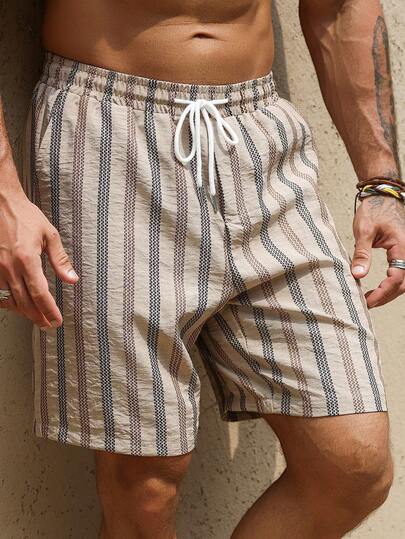 VENTUSAIL Men's Casual Elastic Waist Striped Jacquard Fabric Shorts, Suitable For Daily Wear, Travel, Beach, And Vacation. This Shorts Is A Must-Have Item For Vacation Travel, And A Great Gift For Your Boyfriend Or Husband.