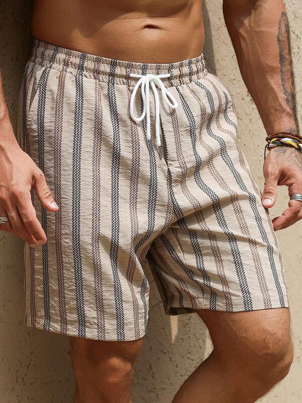 VENTUSAIL Men's Casual Elastic Waist Striped Jacquard Fabric Shorts, Suitable For Daily Wear, Travel, Beach, And Vacation. This Shorts Is A Must-Have Item For Vacation Travel, And A Great Gift For Your Boyfriend Or Husband.