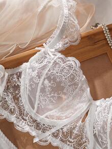 Crystal Vow 5pcs Romantic Embroidered Hollow Underwire Set - White - View 6