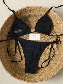 Swim SXY Nuevo conjunto de bikini con cuentas de concha para mujeres - Negro - Ver 2