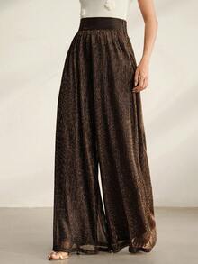 Anewsta Women's Shiny Pleated High-Waisted Loose Black Metallic Flare Pants, Suitable For Commuting, Dating, Parties And Daily Wear - Black - View 4