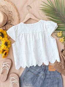 Travachic 2026 Spring/Summer Embroidered Hollow-Out White Blouse,Boho Vacation Holiday Summer Top Shorts Outfits For Women Brunch Two Piece Set Summer Outfits - White - View 2