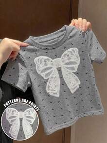 SHEIN Kaos Kasual Lengan Pendek Leher Bulat Motif Bunga untuk Bayi Perempuan - MultiWarna - View 3