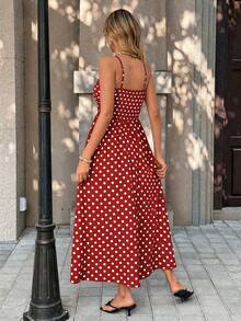SHEIN PariChic 女士法式度假休闲波点印花吊带连衣裙，春夏款 - 紅色 - 查看 2