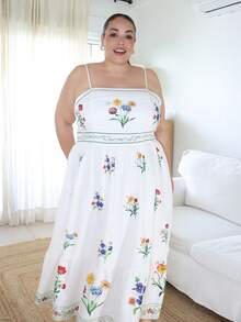 Pretty and Ole 大尺碼女款花卉印花波希米亞風洋裝，適合度假、浪漫風格，夏季女裝穿搭，度假女裝，優雅假日穿搭 - 彩色 - 查看 3