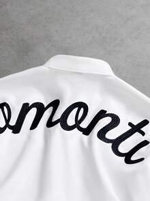 SLATEMANN Camisa casual de manga corta con estampado de letras y de una sola hilera de botones para hombre - Blanco - Ver 6