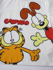 GARFIELD | SHEIN Tween Boy Cartoon Print Top And Shorts Pajama Set - Black and White - View 4