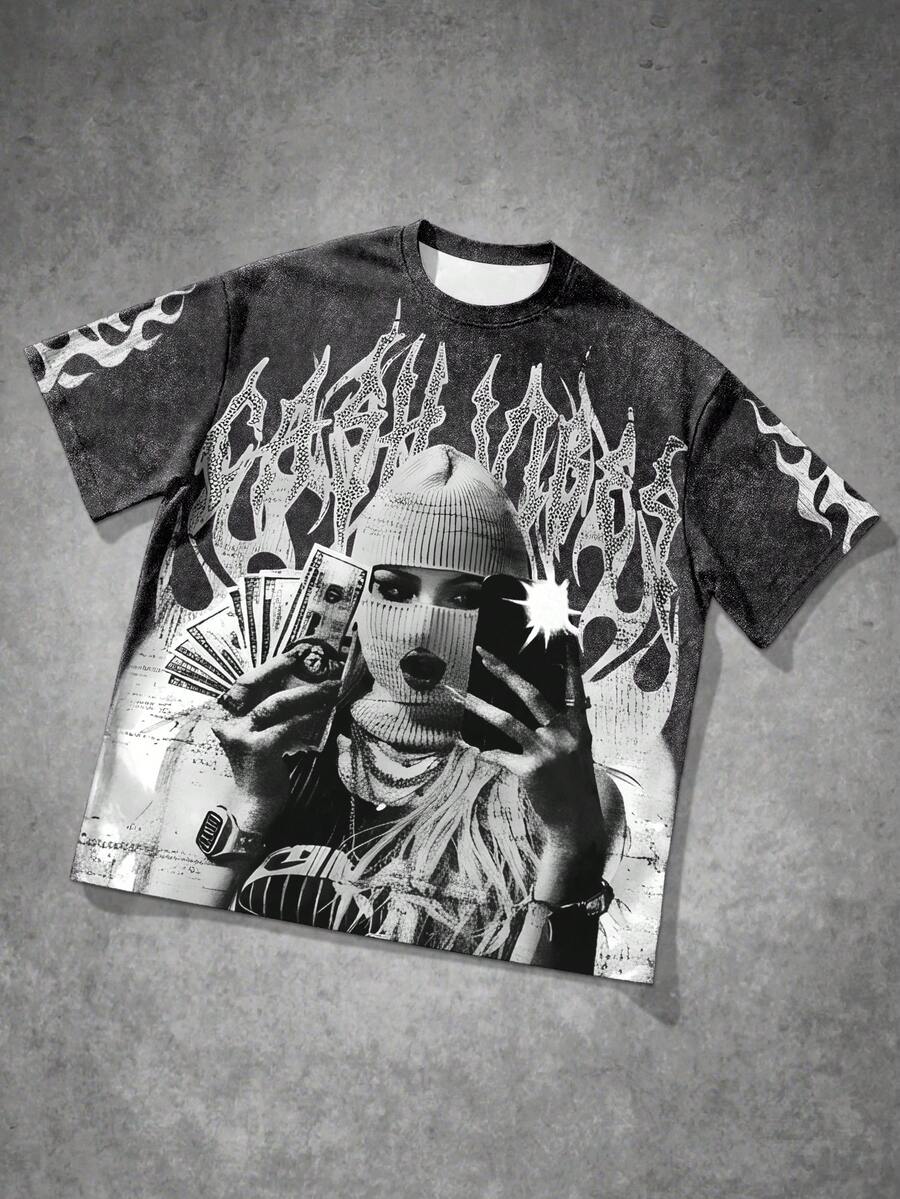 Manfinity EMRG Kaos Pria Modis dengan Motif Gambar, Streetwear Abu-abu Gelap untuk Musim Panas - MultiWarna - View 1