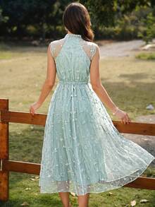 Vintamour Vintage Elegant Women's Dress Floral Embroidery Mesh Bow Tie Casual Holiday Dress Summer Dresses For Women Summer Holiday Outfits Spring Outfit Women Spring Dress Women Spring Clothing Spring Break Outfits Spring Clothes Women Elegant Dresses For Party Elegant Party Dresses For Women Wedding Guest Dress For Women Wedding Party Dress Graduation Dress Elegant Ceremony Dresses Elegant Dresses For Women Formal Dress - Baby Blue - View 2