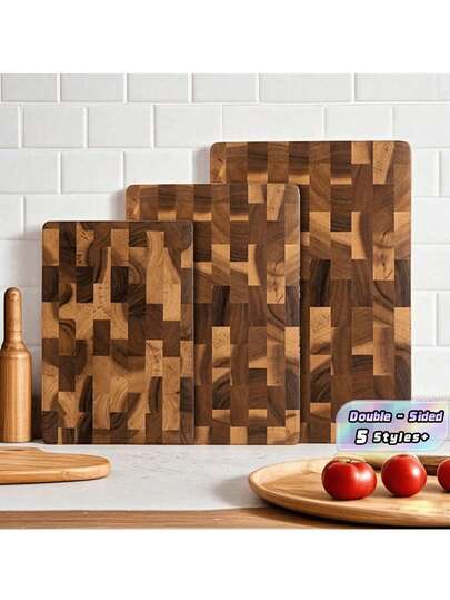 1PC/3PCS Acacia Wood Cutting Board, Wooden Chopping Board, Double-Sided Multi-Size Rectangular Wooden Tray Cutting Board For Kitchen