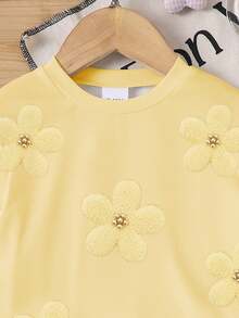 Elladie kids 两件套女婴提花绒毛效果T恤上衣和条纹短裤套装，时尚甜美，适合春夏外出穿着。 - 彩色 - 查看 5