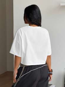 Coolane 女士加大码春夏街头风日常穿搭复古Y2K外出嘻哈休闲加大码露脐嘴唇图案T恤 - 白色 - 查看 7