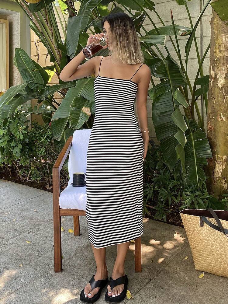 Women's Casual Striped Spaghetti Strap Vacation Dress