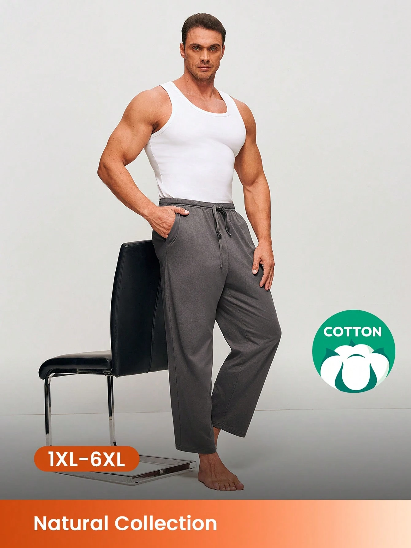 Pantalon de pyjama en coton pur à 100% gris de base doux, grande taille grande, pour le printemps et l'été. Pantalon de détente, sous-vêtements pouvant être portés à l'extérieur, léger, pour pyjama d'automne