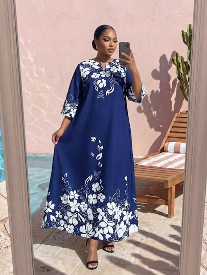 SHEIN Lady CURVE Vestido casual y de viaje con estampado floral para mujer de talla grande