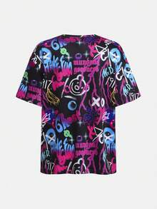 Bộ đồ thể thao 2 món cho bé gái tuổi teen, gồm áo thun rộng và quần short bó sát, kiểu nhuộm tie-dye và in họa tiết. - màu đen - Xem 5