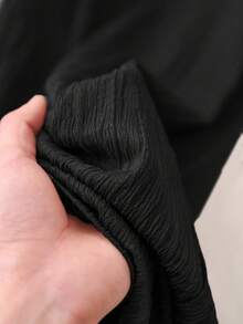 SHEIN PETITE CURVE 大码休闲纯色抽绳腰斜插口袋裤 - 黑色 - 查看 8