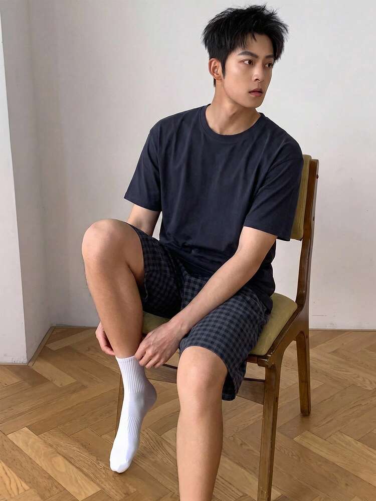 Multi-Color Men's Short Sleeve Shirt And Shorts Pajama Set